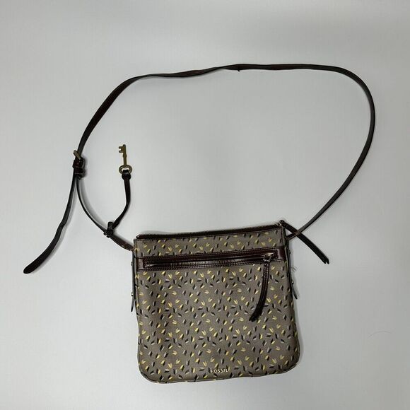 Fossil Purse Brown With Yellow Black Cream Arrows Golden Key Shoulder Bag - Picture 2 of 13